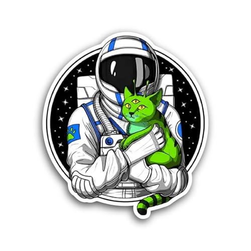 2 (Pieces) 3" and 5" Space Astronaut Alien Cat Sticker, Waterproof Vinyl Decals for Many Purpose Lik