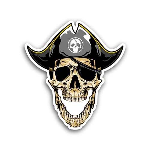 2 (Pieces) 3" and 5" Captain Pirate Skull Head Sticker, Waterproof Vinyl Decals for Many Purpose Lik
