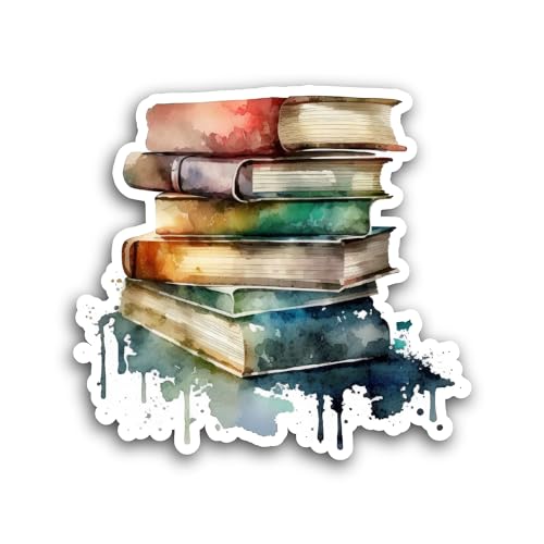 2 (Pieces) 3" and 5" Watercolor Pile of Books Sticker, Waterproof Vinyl Decals for Many Purpose Like