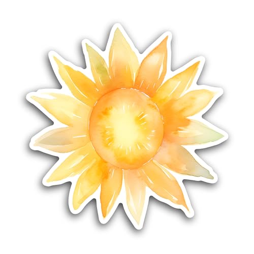2 (Pieces) 3" and 5" Yellow Sun Sticker, Waterproof Vinyl Decals for Many Purpose Like Cars, Trucks,