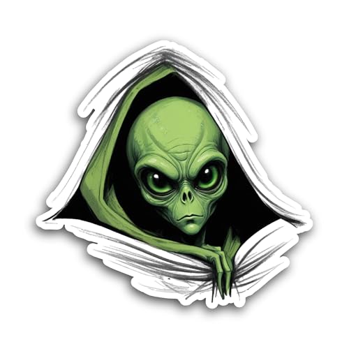 2 (Pieces) 3" and 5" Green Alien Sticker, Waterproof Vinyl Decals for Many Purpose Like Cars, Trucks