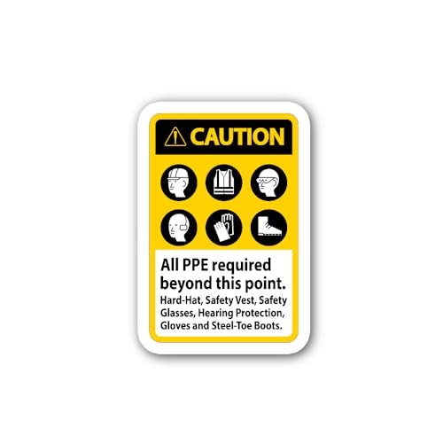 2 (Pieces) 3" and 5" All PPE Required Beyond This Point Sign Sticker, Waterproof Vinyl Decals for Ma