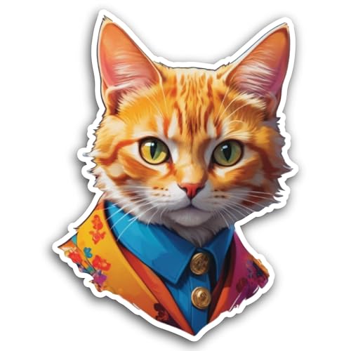 2 (Pieces) 3" and 5" Cat in A Suit Sticker, Waterproof Vinyl Decals for Many Purpose Like Cars, Truc