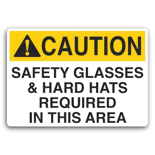 2 (Pieces) 3" and 5" Caution Safety Glasses and Hard Hats Required Sticker, Waterproof Vinyl Decals 