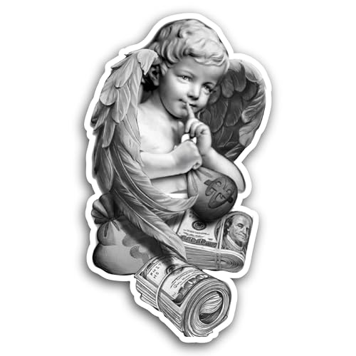 2 (Pieces) 3" and 5" Angel Baby with Money Sticker, Waterproof Vinyl Decals for Many Purpose Like Ca