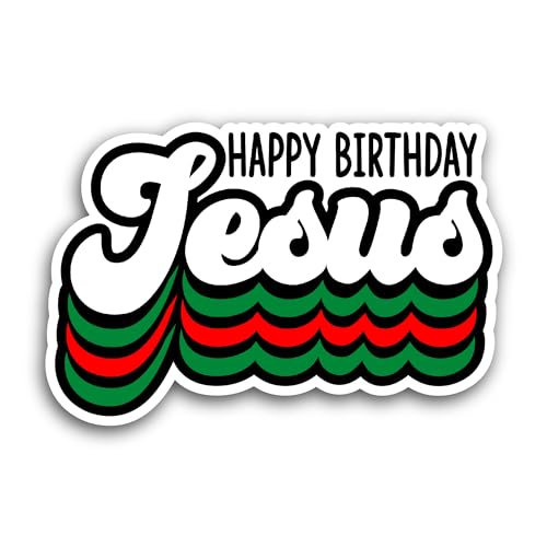2 (Pieces) 3" and 5" Happy Birthday Jesus Sticker, Waterproof Vinyl Decals for Many Purpose Like Car