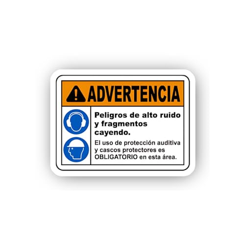 2 (Pieces) 3" and 5" Spanish Ear and Head Protection Notice Sticker, Waterproof Vinyl Decals for Man