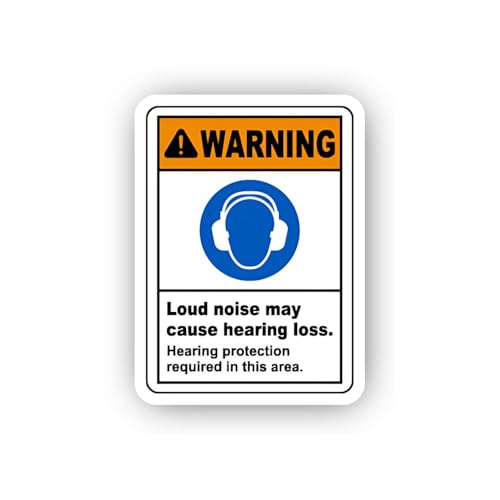 2 (Pieces) 3" and 5" English Hearing Loss Risk Warning Sticker, Waterproof Vinyl Decals for Many Pur