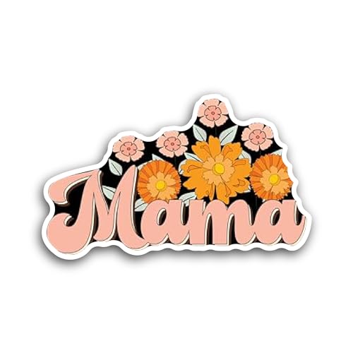 2 (Pieces) 3" and 5" Mama Text with Flowers Sticker, Waterproof Vinyl Decals for Many Purpose Like C