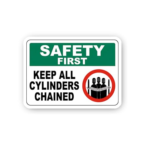 2 (Pieces) 3" and 5" Safety First: Keep All Cylinders Chained Sign Sticker, Waterproof Vinyl Decals 