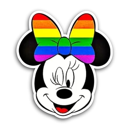 2 (Pieces) 3" and 5" Mouse Wearing Rainbow Bow Sticker, Waterproof Vinyl Decals for Many Purpose Lik