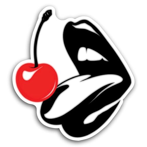 2 (Pieces) 3" and 5" Women's Lips with Cherry Sticker, Waterproof Vinyl Decals for Many Purpose Like