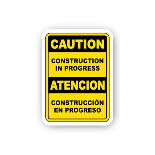2 (Pieces) 3" and 5" Bilingual Caution Progress Sign Sticker, Waterproof Vinyl Decals for Many Purpo