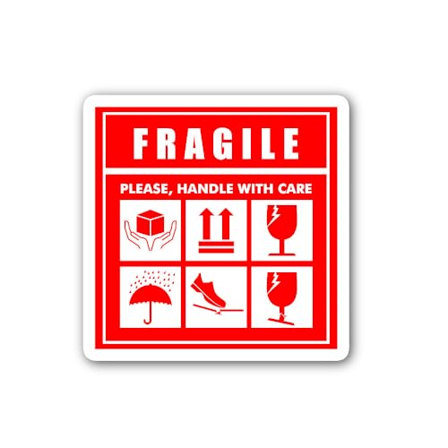 2 (Pieces) 3" and 5" Fragile Handle Sticker, Waterproof Vinyl Decals for Many Purpose Like Cars, Tru