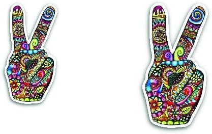 2 (Pieces) 3" and 5" Victory Hand Symbol with Design Decal Sticker, Waterproof Vinyl Decals for Many Purpose Like Cars, Trucks, Laptops, Phones, Windows and More