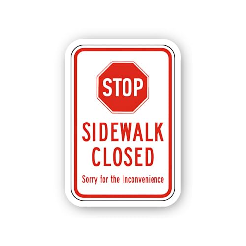 2 (Pieces) 3" and 5" Red Border Vertical Stop Sidewalk Closed Sign Sticker, Waterproof Vinyl Decals 