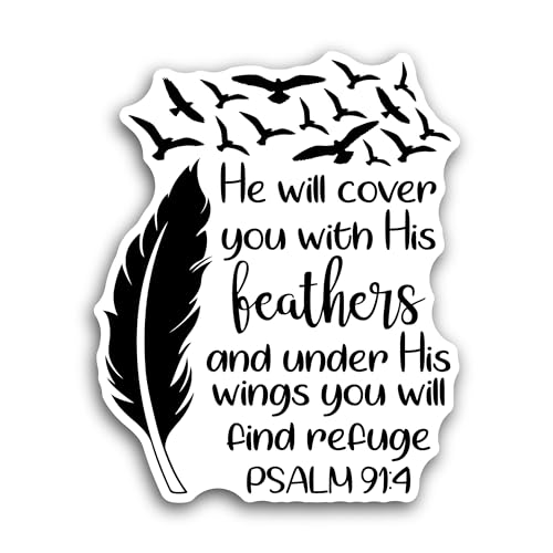 2 (Pieces) 3" and 5" He Will Cover You with His Feathers Sticker, Waterproof Vinyl Decals for Many P