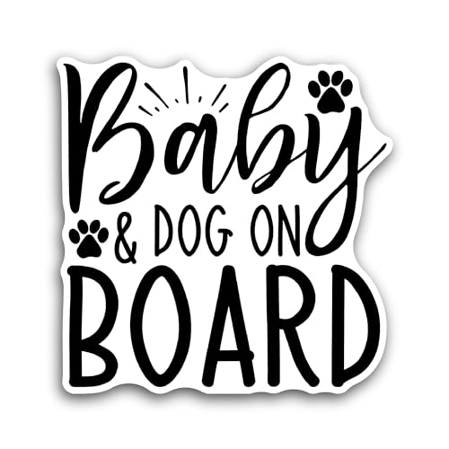 2 (Pieces) 3" and 5" Baby and Dog On Board Sticker, Waterproof Vinyl Decals for Many Purpose Like Ca