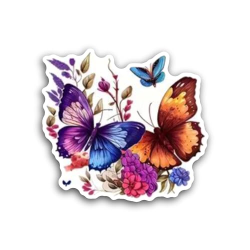 2 (Pieces) 3" and 5" Butterflies and Flowers Sticker, Waterproof Vinyl Decals for Many Purpose Like 