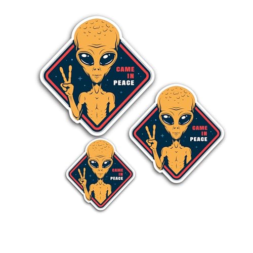 3 (Pieces) 1" 2" and 3" Alien Showing Peace Sign Decal Sticker, Waterproof & Scratch Resistant for M