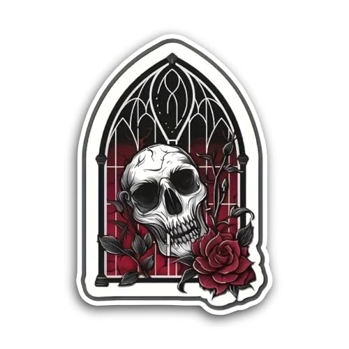 2 (Pieces) 3" and 5" Skull and Rose Sticker, Waterproof Vinyl Decals for Many Purpose Like Cars, Tru
