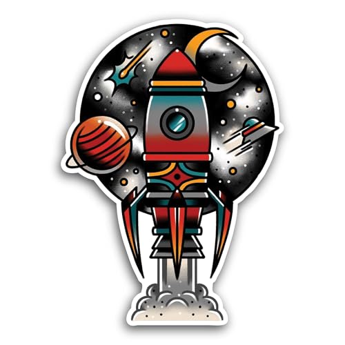 2 (Pieces) 3" and 5" Colorful Rocket Sticker, Waterproof Vinyl Decals for Many Purpose Like Cars, Tr
