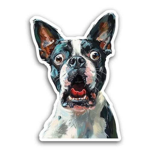 2 (Pieces) 3" and 5" Cute Boston Terrier Sticker, Waterproof Vinyl Decals for Many Purpose Like Cars