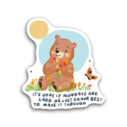 2 (Pieces) 3" and 5" Cute Bear with Flowers Sticker, Waterproof Vinyl Decals for Many Purpose Like C