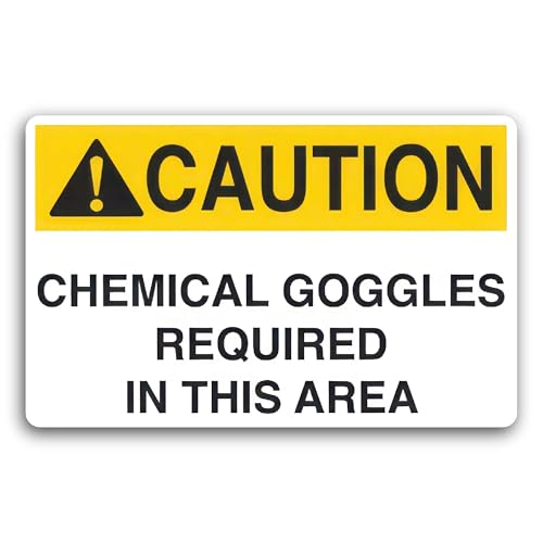 2 (Pieces) 3" and 5" Caution Chemical Goggles Required in This Area Sticker, Waterproof Vinyl Decals