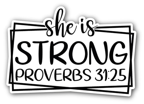 2 (Pieces) 3" and 5" She is Strong Proverbs Sticker, Waterproof Vinyl Decals for Many Purpose Like C