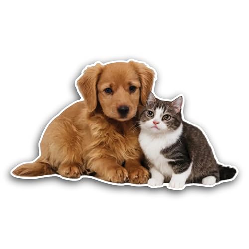 2 (Pieces) 3" and 5" Cat and Dog Sticker, Waterproof Vinyl Decals for Many Purpose Like Cars, Trucks