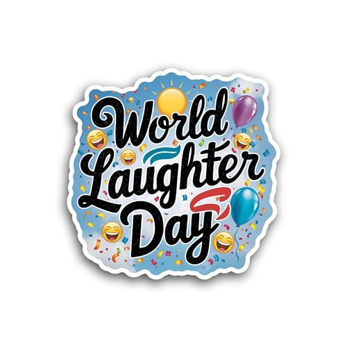 2 (Pieces) 3" and 5" World Laughter Day Text Sticker, Waterproof Vinyl Decals for Many Purpose Like 