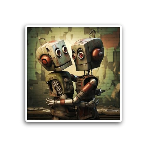 2 (Pieces) 3" and 5" Robots Hugging Sticker, Waterproof Vinyl Decals for Many Purpose Like Cars, Tru