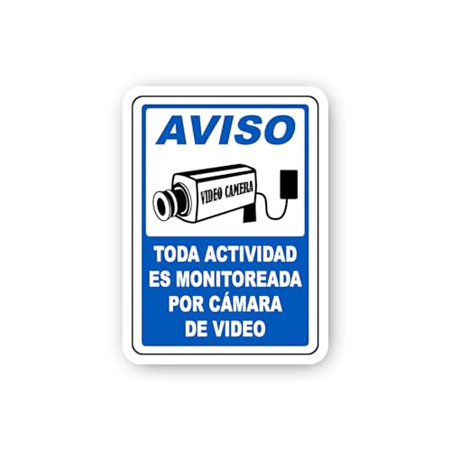 2 (Pieces) 3" and 5" Spanish Aviso: Activity Monitored by Camera Sticker, Waterproof Vinyl Decals fo