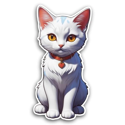 2 (Pieces) 3" and 5" White Cat Sticker, Waterproof Vinyl Decals for Many Purpose Like Cars, Trucks, 