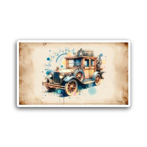 2 (Pieces) 3" and 5" Vintage Steam Car Sticker, Waterproof Vinyl Decals for Many Purpose Like Cars, 
