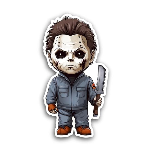 2 (Pieces) 3" and 5" Zombie with Mask and Knife Sticker, Waterproof Vinyl Decals for Many Purpose Li