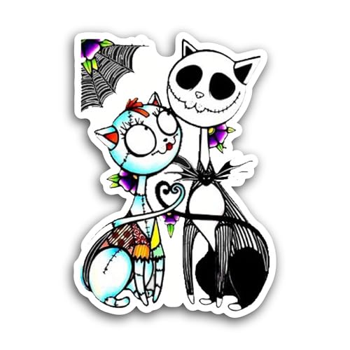 2 (Pieces) 3" and 5" Skellingt0n Cat Sticker, Waterproof Vinyl Decals for Many Purpose Like Cars, Tr