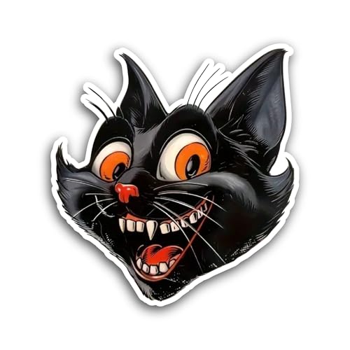 2 (Pieces) 3" and 5" Angry Black Cat Sticker, Waterproof Vinyl Decals for Many Purpose Like Cars, Tr