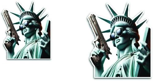 2 (Pieces) 3" and 5" Statue of Liberty with a Gun Decal Sticker, Waterproof Vinyl Decals for Many Purpose Like Cars, Trucks, Laptops, Phones, Windows and More