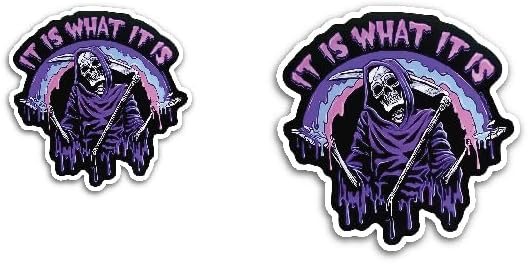 2 (Pieces) 3" and 5" It is What It is Pastel Goth Grim, Skull and Crossbones Decal Sticker, Waterproof Vinyl Decals for Many Purpose Like Cars, Trucks, Laptops, Phones, Windows and More