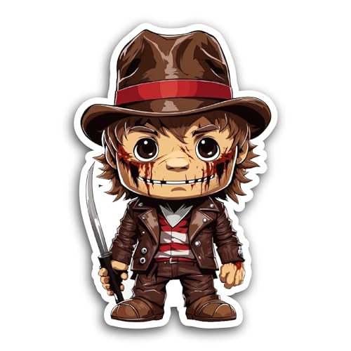 2 (Pieces) 3" and 5" Cartoon Zombie with Hat and Knife Sticker, Waterproof Vinyl Decals for Many Pur