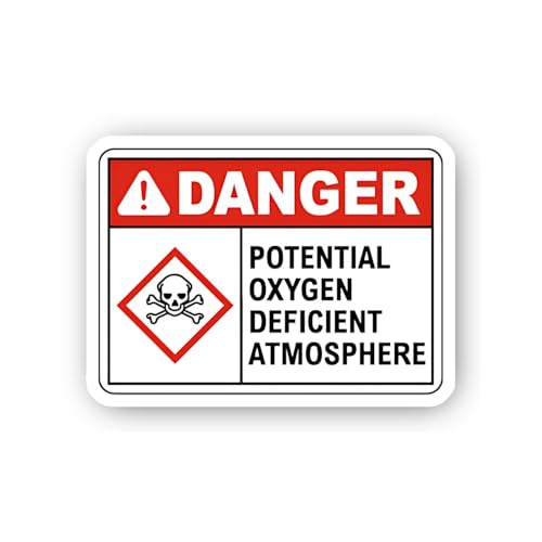 2 (Pieces) 3" and 5" Oxygen Deficiency Danger Notice Sticker, Waterproof Vinyl Decals for Many Purpo
