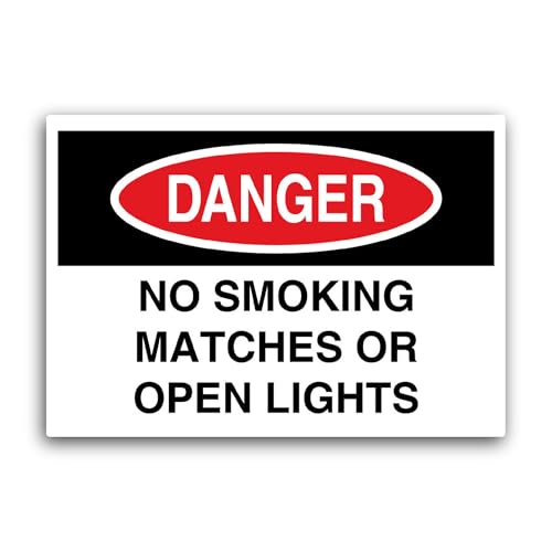 2 (Pieces) 3" and 5" Danger No Smoking, Matches or Open Lights Sticker, Waterproof Vinyl Decals for 