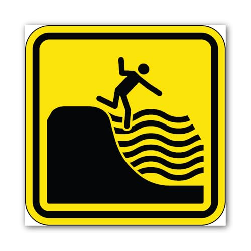 2 (Pieces) 3" and 5" Sudden Drop to Deep Water Warning Sign Sticker, Waterproof Vinyl Decals for Man