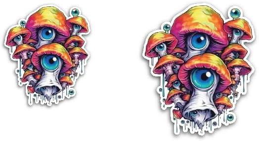 2 (Pieces) 3" and 5" Many Mushrooms with Single Eye Decal Sticker, Waterproof Vinyl Decals for Many Purpose Like Cars, Trucks, Laptops, Phones, Windows and More