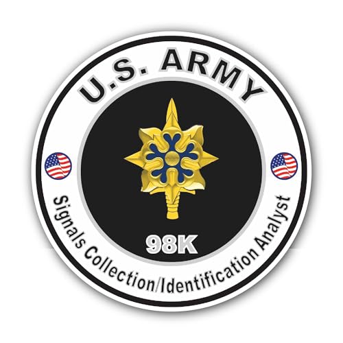 2 (Pieces) 3" and 5" U.S. Army MOS 98K Signals Collection Identification Analyst Sticker, Waterproof