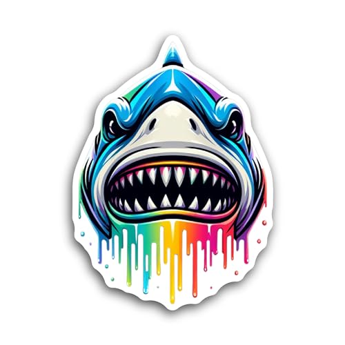 2 (Pieces) 3" and 5" Shark with Open Mouth Sticker, Waterproof Vinyl Decals for Many Purpose Like Ca