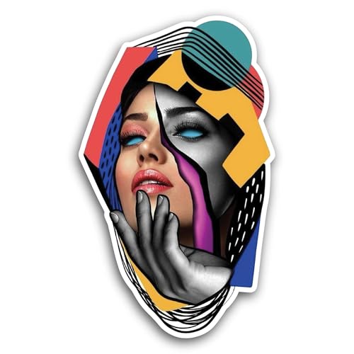 2 (Pieces) 3" and 5" Women Face with Colorful Background Sticker, Waterproof Vinyl Decals for Many P