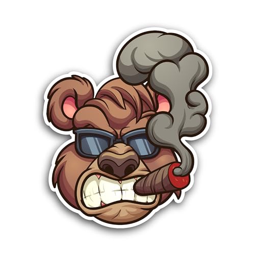 2 (Pieces) 3" and 5" Smoking Bear Decal Sticker, Waterproof Vinyl Decals for Many Purpose Like Cars,
